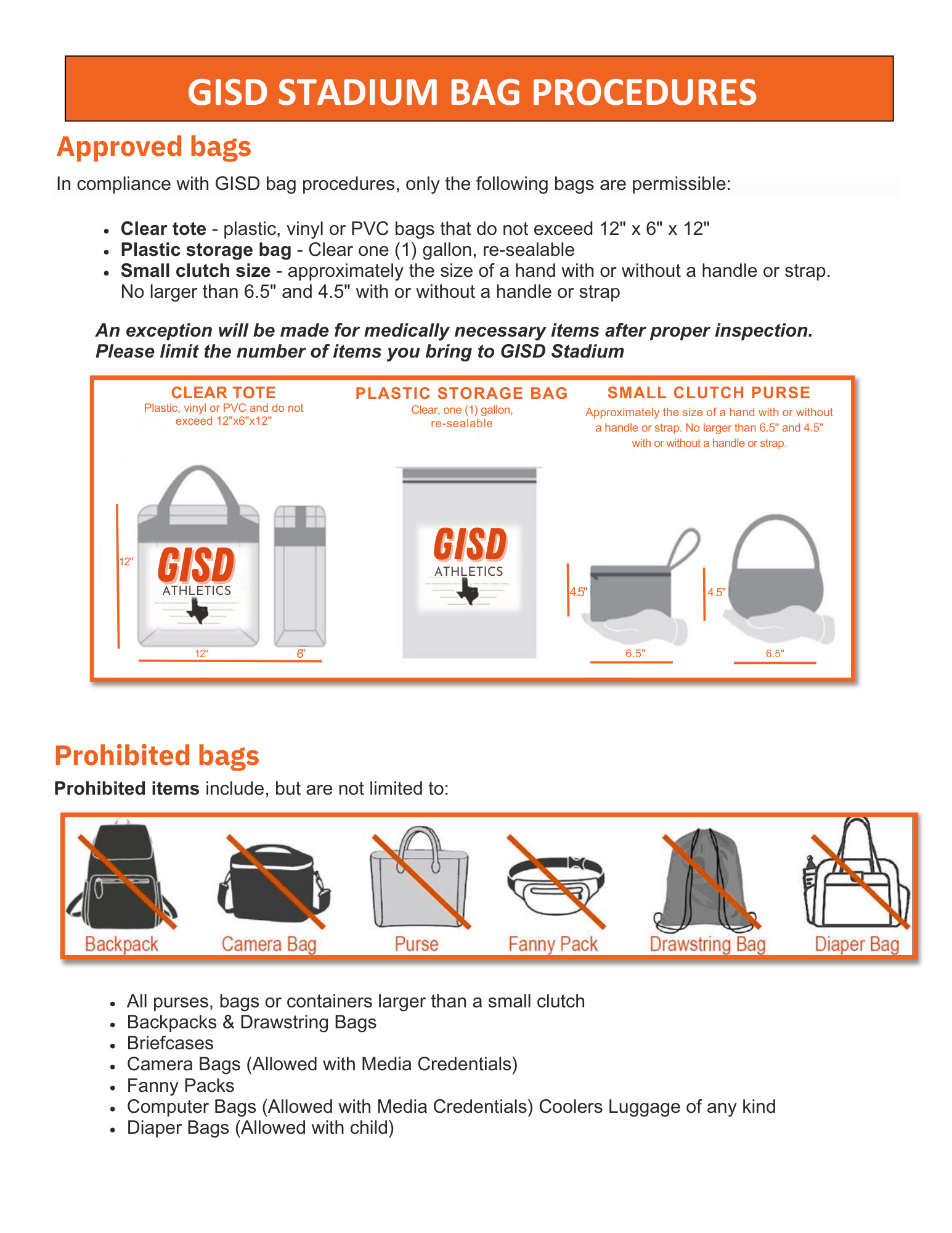 CLEAR BAG PROCEDURE: APACHE STADIUM